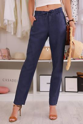 Spodnie lniane NATALINA NAVY