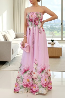 Długa sukienka damska z kwiatowym nadrukiem i gorsetem LAREZA