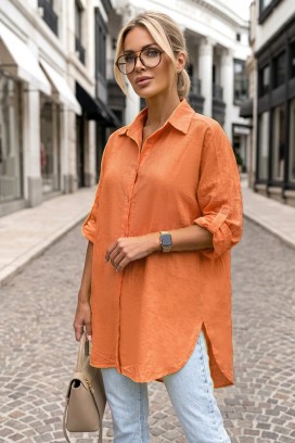Koszula damska oversize o czystym designie i luźnym kroju LONELIA ORANGE