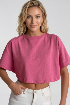 Damski skrócony T-shirt w minimalistycznym stylu VITAMA PINK
