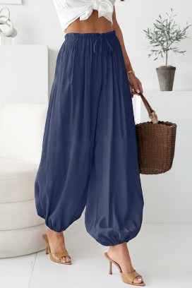 Damskie letnie spodnie balonowe z wysokim stanem DALYNA NAVY
