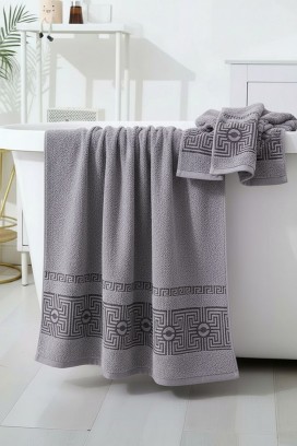 Ręcznik frotte z dekoracyjną bordiurą i miękką teksturą KARPINA BROWN 70x140 cm