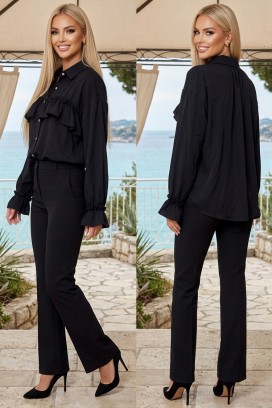 elegancka damska koszula z falbanami i efektownymi rękawami AURELISA BLACK