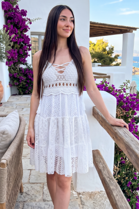 krótka sukienka z koronki w stylu boho JACIRA WHITE