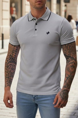 Bawełniany męski t-shirt z kontrastowymi detalami i dopasowanym krojem MORIFO GREY