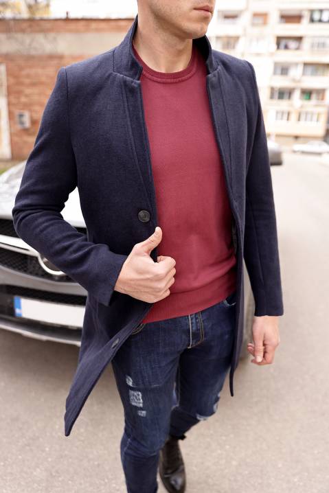 Płaszcz męski RONALDO BLUE, Kolor : chabrowy,jasnobrązowy, IVET.PL - Modna odzież