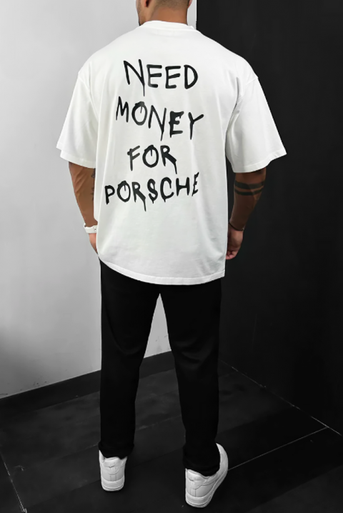 Koszulka NEED MONEY FOR PORSCHE, Kolor : biały, IVET.PL - Modna odzież
