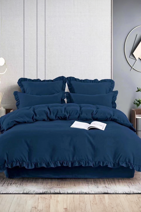 Komplet pościeli CANVELA NAVY 200x220 cm bawełna - 4 elementy, Kolor : granatowy, IVET.PL - Modna odzież