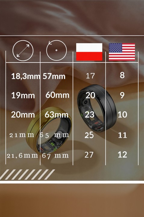 Inteligentny pierścień do śledzenia snu i kondycji fizycznej EOLSY - 20,6 mm, Kolor : czarny, IVET.PL - Modna odzież