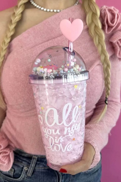 Kubek na wodę ze słomką ZERDY PINK - 500 ml, Kolor : różowy, IVET.PL - Modna odzież