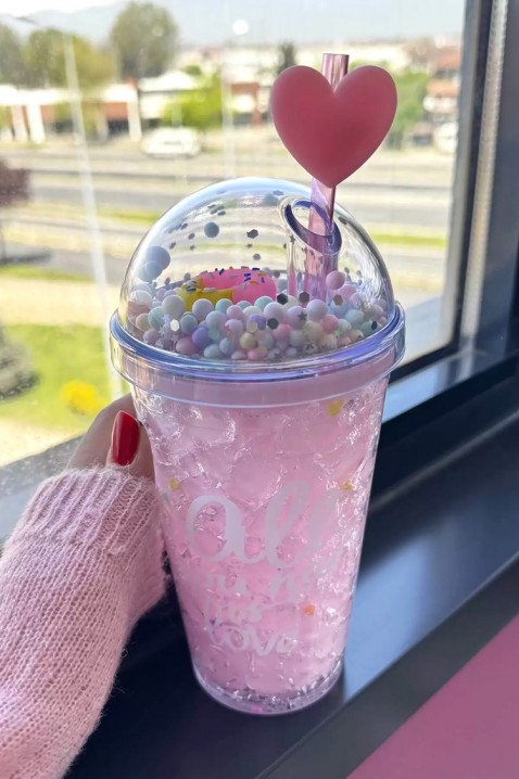Kubek na wodę ze słomką ZERDY PINK - 500 ml, Kolor : różowy, IVET.PL - Modna odzież