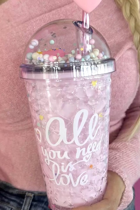 Kubek na wodę ze słomką ZERDY PINK - 500 ml, Kolor : różowy, IVET.PL - Modna odzież