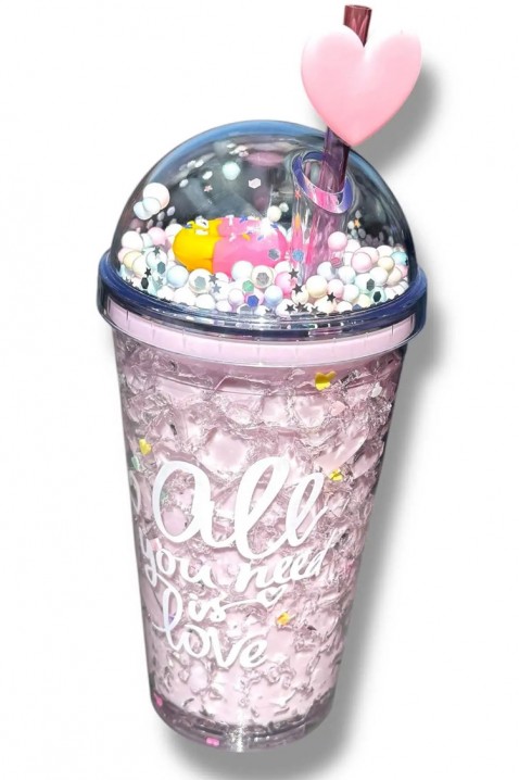 Kubek na wodę ze słomką ZERDY PINK - 500 ml, Kolor : różowy, IVET.PL - Modna odzież