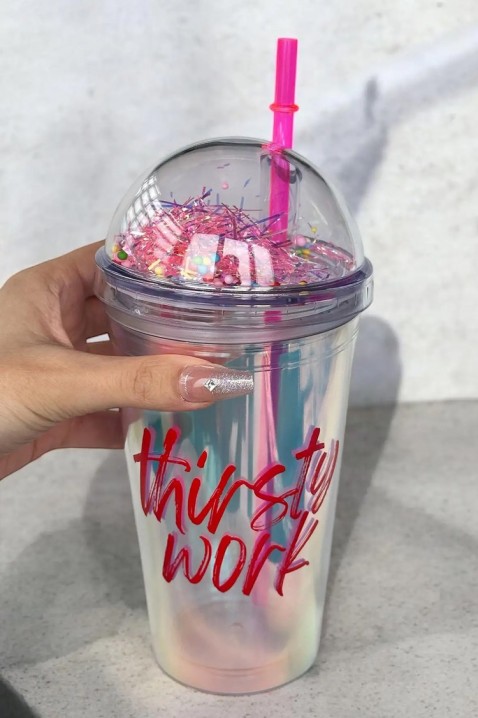 Kubek na wodę ze słomką STEISY - 500 ml, Kolor : wielokolorowy, IVET.PL - Modna odzież