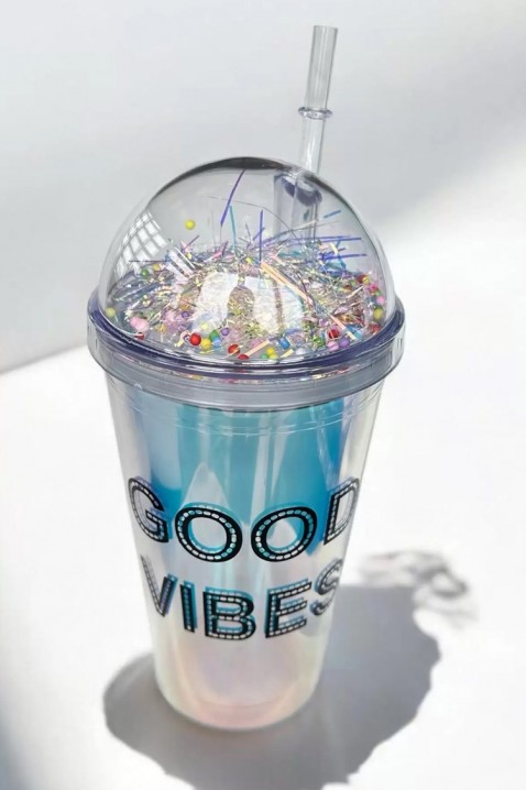 Kubek na wodę ze słomką LORIDY - 500 ml, Kolor : wielokolorowy, IVET.PL - Modna odzież