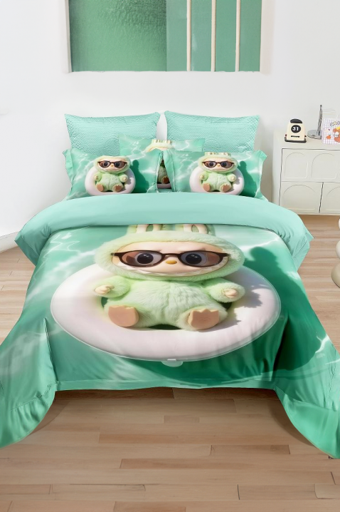 Komplet pościeli LABUBI SWIM 160x200 cm bawełna - 3 elementy, Kolor : turkusowy, IVET.PL - Modna odzież