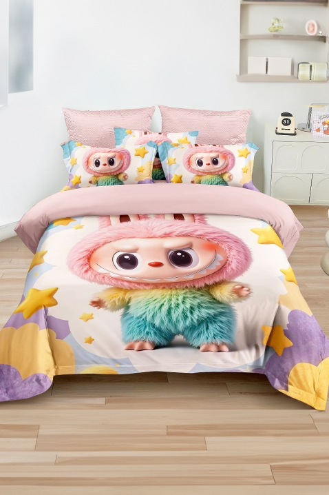 Komplet pościeli LABUBI STAR 160x200 cm bawełna - 3 elementy, Kolor : różowy, IVET.PL - Modna odzież