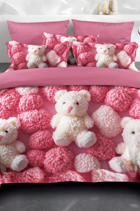 Komplet pościeli BEAR 160x200 cm bawełna - 3 elementy, Kolor : różowy, IVET.PL - Modna odzież