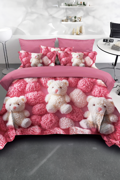 Komplet pościeli BEAR 160x200 cm bawełna - 3 elementy, Kolor : różowy, IVET.PL - Modna odzież