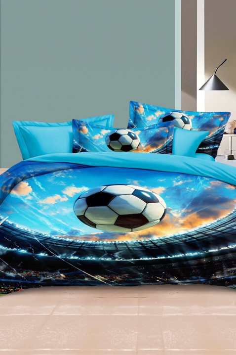 Komplet pościeli FOOTBALL 160x200 cm bawełna - 3 elementy, Kolor : chabrowy, IVET.PL - Modna odzież