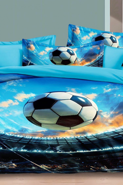 Komplet pościeli FOOTBALL 160x200 cm bawełna - 3 elementy, Kolor : chabrowy, IVET.PL - Modna odzież