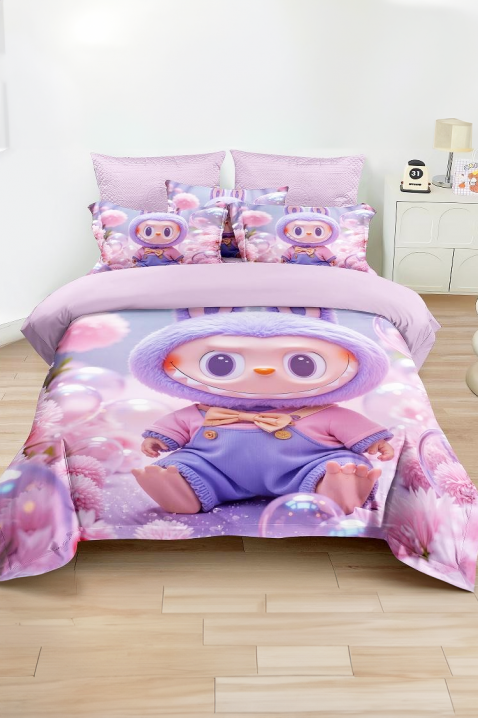 Komplet pościeli LABUBU BABY 160x200 cm bawełna - 3 elementy, Kolor : fioletowy, IVET.PL - Modna odzież