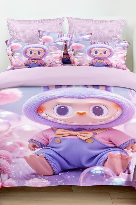 Komplet pościeli LABUBU BABY 160x200 cm bawełna - 3 elementy, Kolor : fioletowy, IVET.PL - Modna odzież