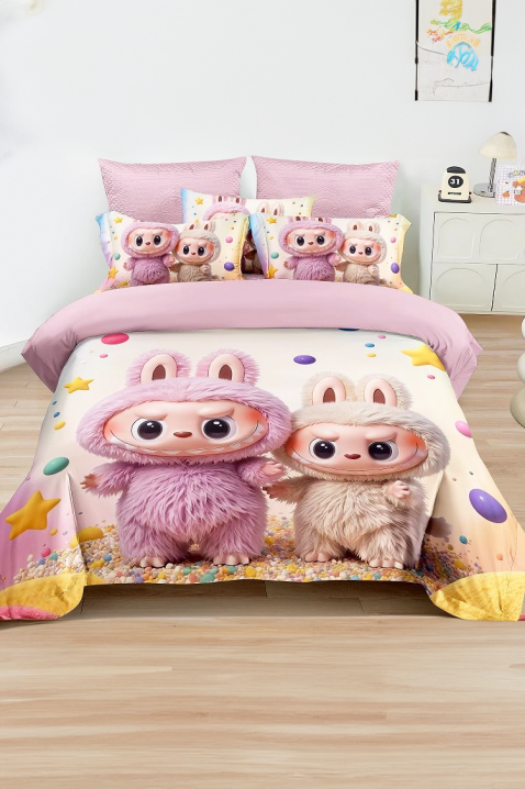 Kompet pościeli LABUBU BONBONS 160x200 cm bawełna - 3 części, Kolor : biały, IVET.PL - Modna odzież