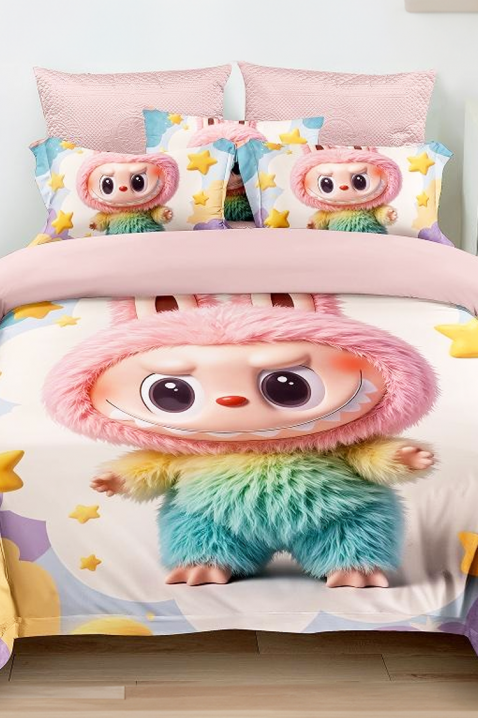 Komplet pościeli LABUBI STAR 160x200 cm bawełna - 3 elementy, Kolor : różowy, IVET.PL - Modna odzież