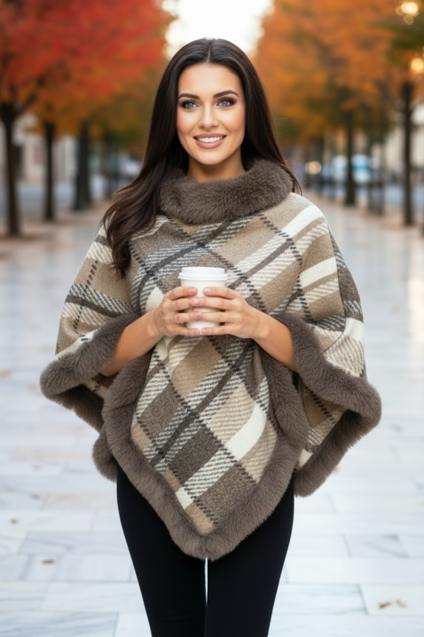 Ponczo PLOVELZA BROWN, Kolor : brązowy, IVET.PL - Modna odzież