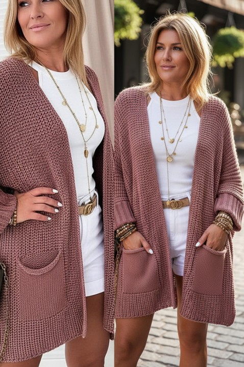 Kardigan GLORDENZA PUDRA, Kolor : pudrowy róż, IVET.PL - Modna odzież