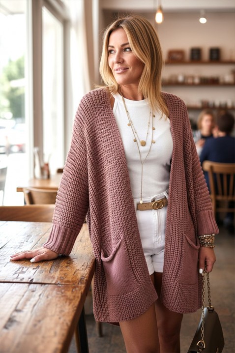 Kardigan GLORDENZA PUDRA, Kolor : pudrowy róż, IVET.PL - Modna odzież