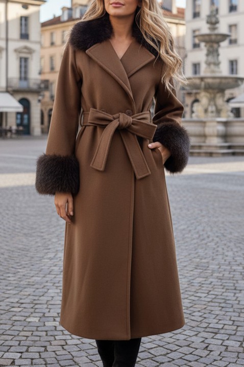 Płaszcz LUXINDA BROWN, Kolor : brązowy, IVET.PL - Modna odzież