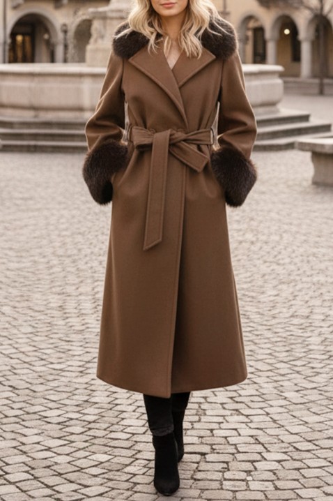 Płaszcz LUXINDA BROWN, Kolor : brązowy, IVET.PL - Modna odzież