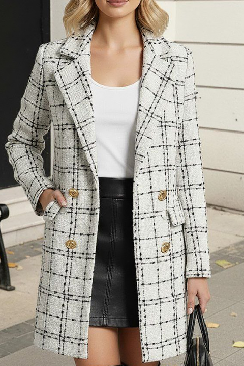 Płaszcz KARIERZA WHITE, Kolor : biały, IVET.PL - Modna odzież