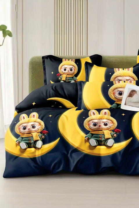 Komplet pościeli LABUBU BLACK 160x200 cm bawełna - 4 elementy, Kolor : czarny, IVET.PL - Modna odzież