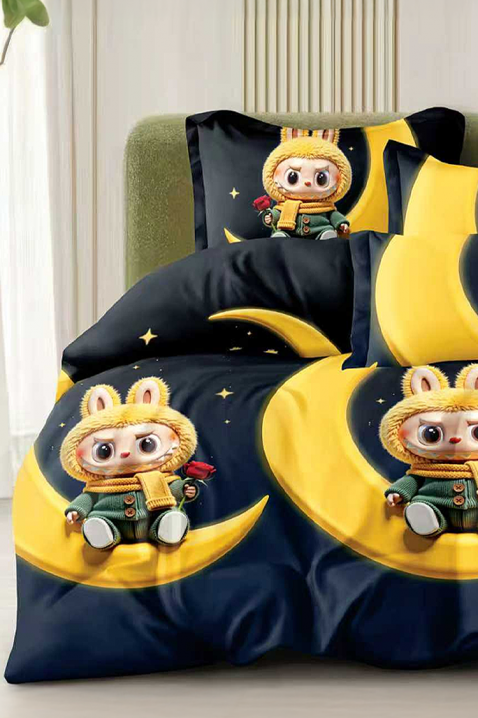 Komplet pościeli LABUBU BLACK 160x200 cm bawełna - 4 elementy, Kolor : czarny, IVET.PL - Modna odzież