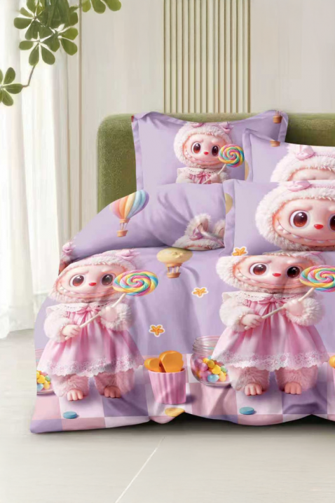 Komplet pościeli LABUBU LILA 160x200 cm bawełna - 4 elementy, Kolor : fioletowy, IVET.PL - Modna odzież