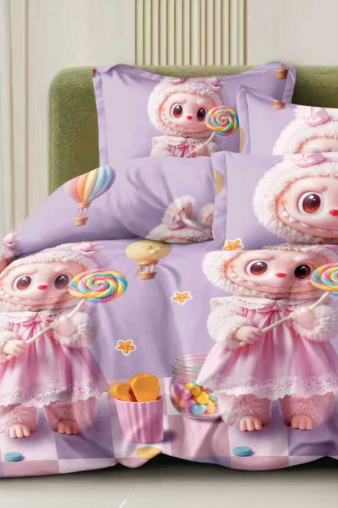 Komplet pościeli LABUBU LILA 160x200 cm bawełna - 4 elementy, Kolor : fioletowy, IVET.PL - Modna odzież