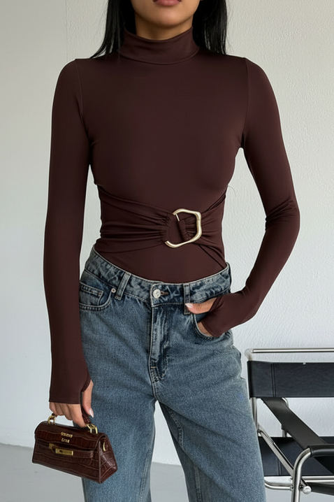 Body-bluzka TEMINSA BROWN, Kolor : brązowy, IVET.PL - Modna odzież