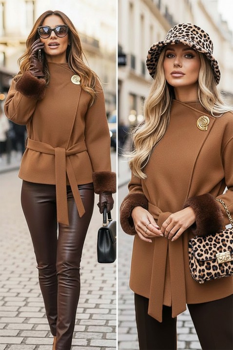 Plaszcz BLOFLINDA BROWN, Kolor : brązowy, IVET.PL - Modna odzież