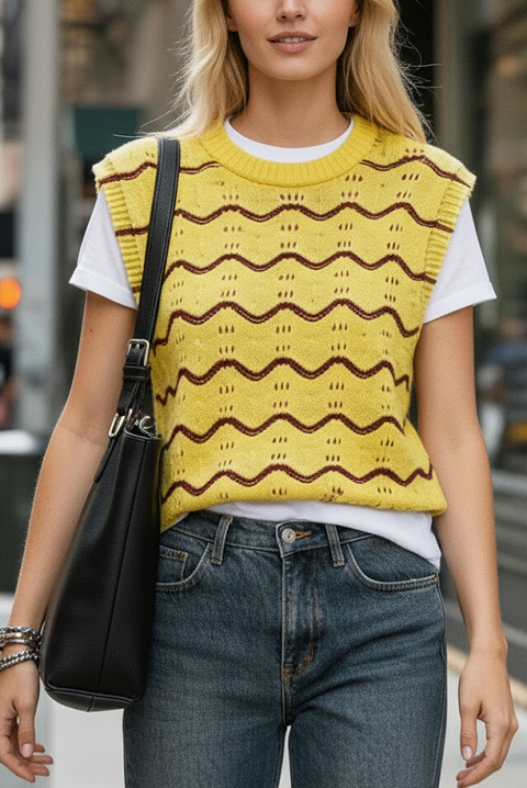 Kamizelka sweterkowa DEANESA YELLOW, Kolor : żółty, IVET.PL - Modna odzież