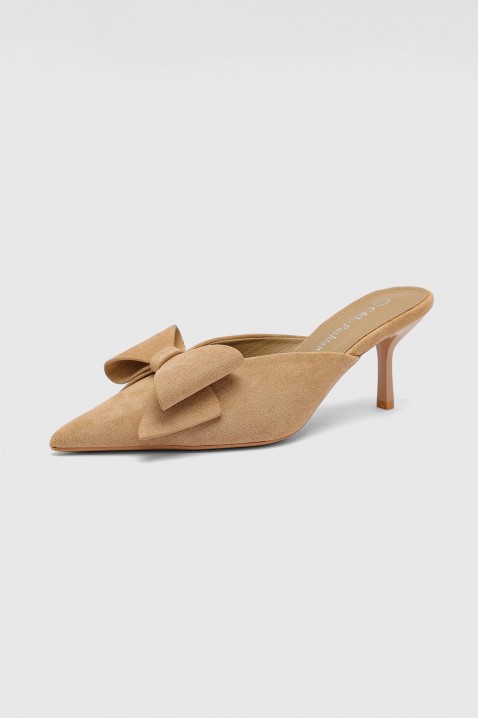 Klapki na obcasie LORVILZA BEIGE, Kolor :  beżowy, IVET.PL - Modna odzież