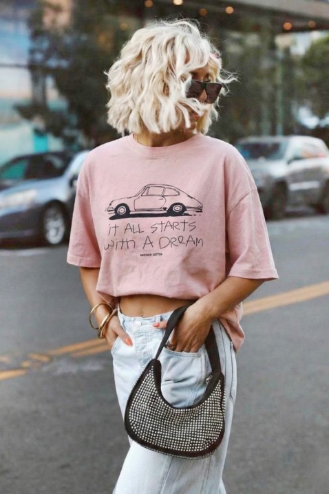 Koszulka ALEMINDA, Kolor : różowy, IVET.PL - Modna odzież