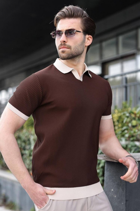 Polo męskie RONELMO BROWN, Kolor : brązowy, IVET.PL - Modna odzież