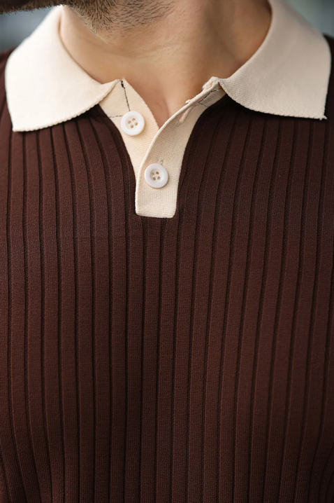 Polo męskie RONELMO BROWN, Kolor : brązowy, IVET.PL - Modna odzież