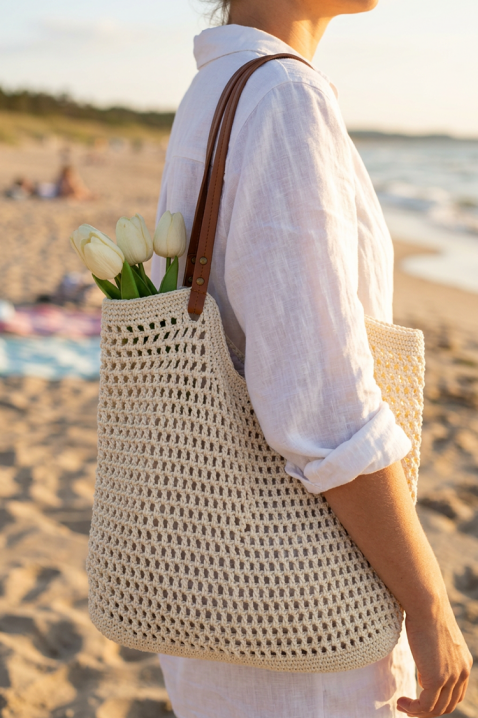 Torba plażowa DELVONDA ECRU, Kolor : ecru, IVET.PL - Modna odzież