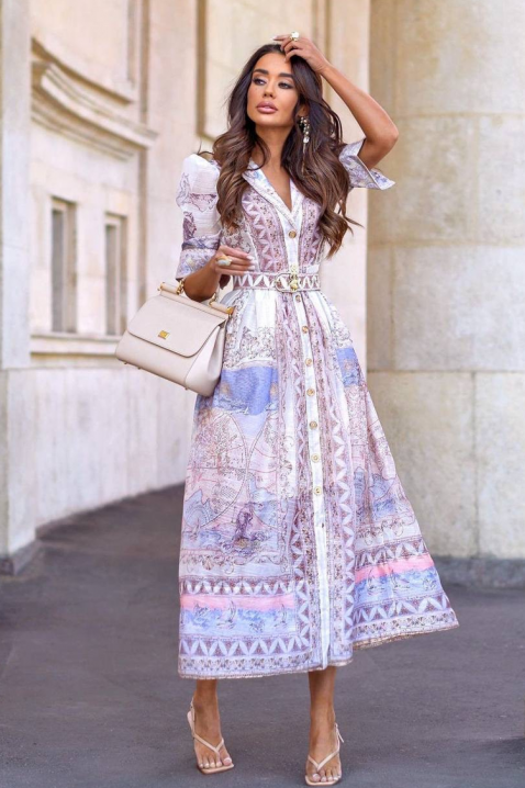 Letnia sukienka damska w stylu boho z bufiastymi rękawami CLIMENTINA, Kolor : wielokolorowy, IVET.PL - Modna odzież