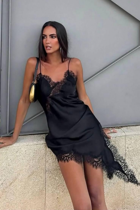 Asymetryczna delikatna tunika z koronką i rozcięciem VELIMIRA BLACK, Kolor : czarny, IVET.PL - Modna odzież