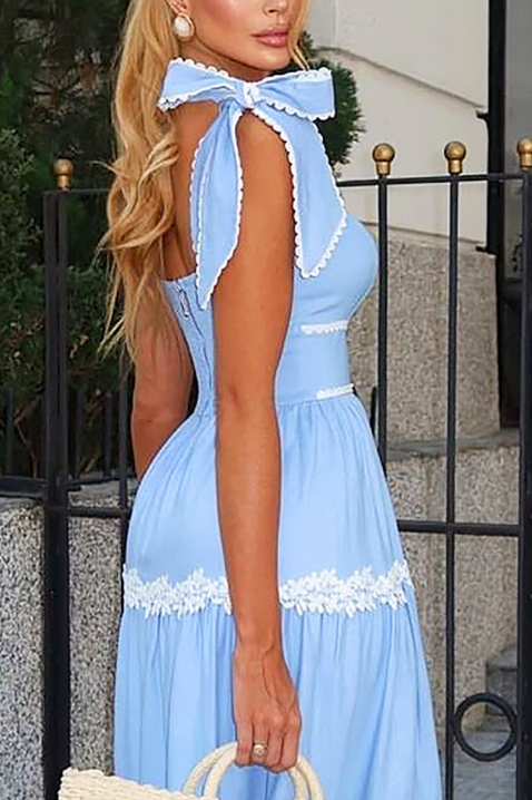 Długa sukienka o eleganckim kroju z kwiatowymi elementami KASIRELA, Kolor : chabrowy, IVET.PL - Modna odzież